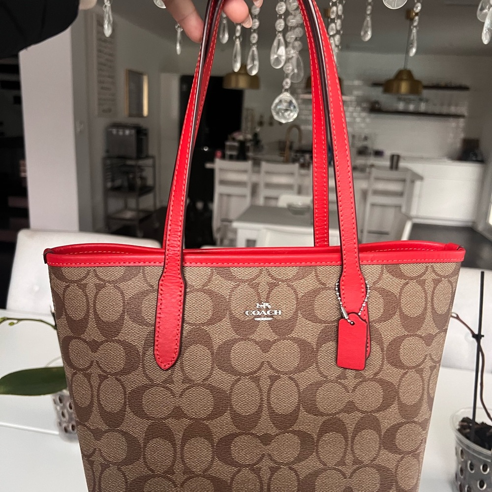Coach Brown and Red Signature Tote